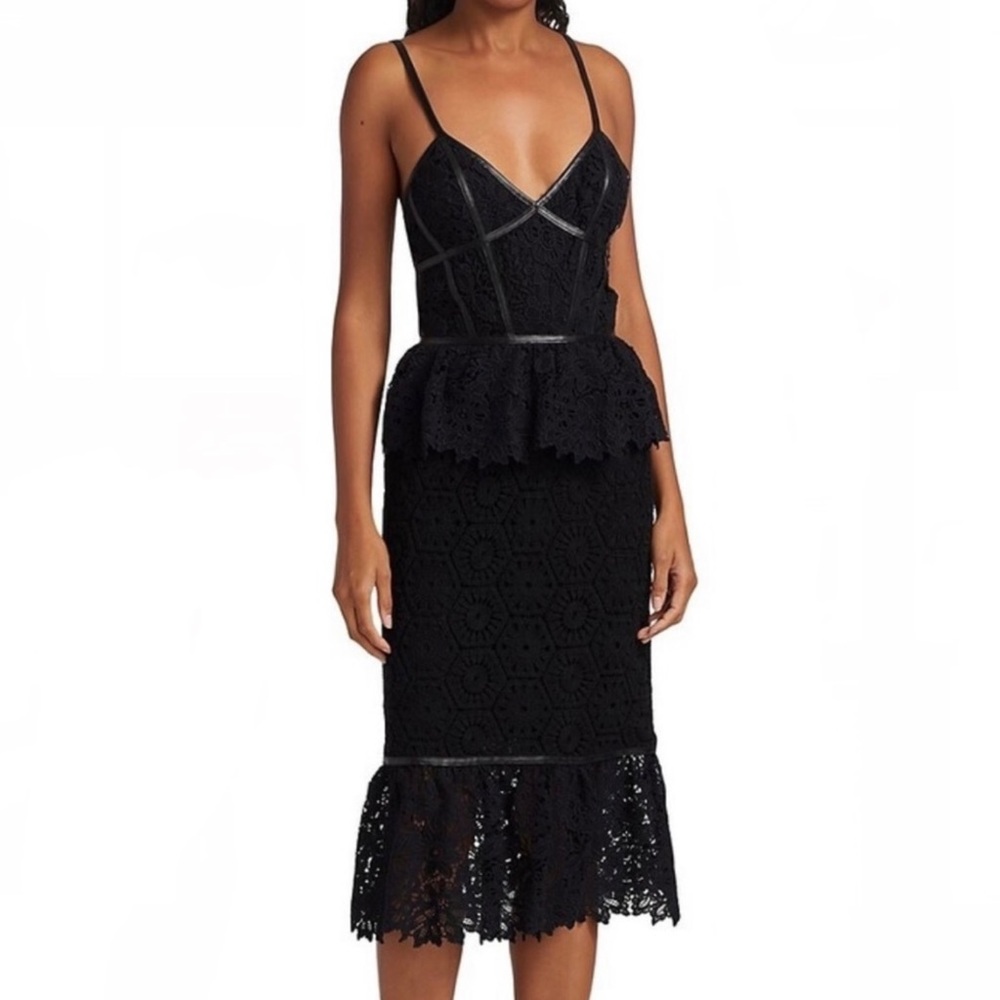 NEW PRABAL GURUNG BLACK LACE BUSTIER MIDI DRESS